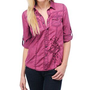 Sinful by Affliction Shenandoa Plum Embroidered Top
